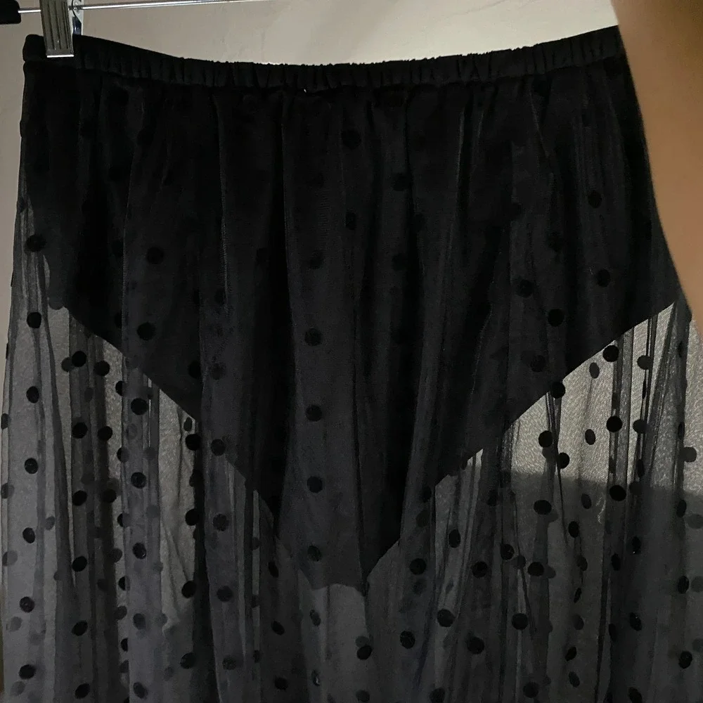 Reformation Gemma Skirt Women 6 Black Polka Dot Sheer Maxi NWT Flocked Mesh